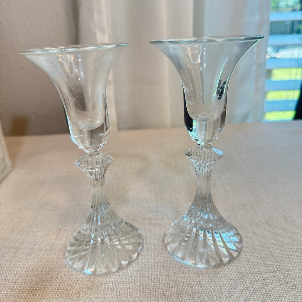 Mikasa Crystal Candlestick Holders Vtg Grandmillennial Fluted Clear Set of 2